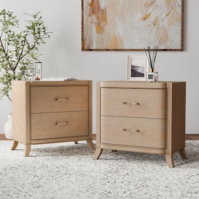 Furniture of America Kian Modern Natural Oak Solid Wood 2-Drawer Nightstand, Set of 2