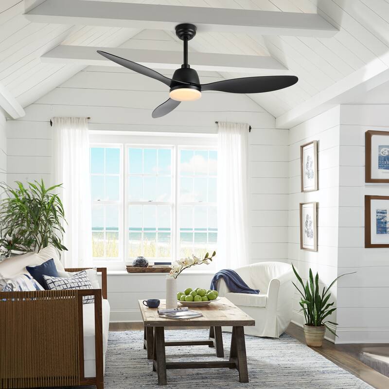 Aldrin 52" 1-Light Industrial Iron/Plastic Mobile-App/Remote-Controlled 6-Speed Propeller LED Ceiling Fan, by JONATHAN Y