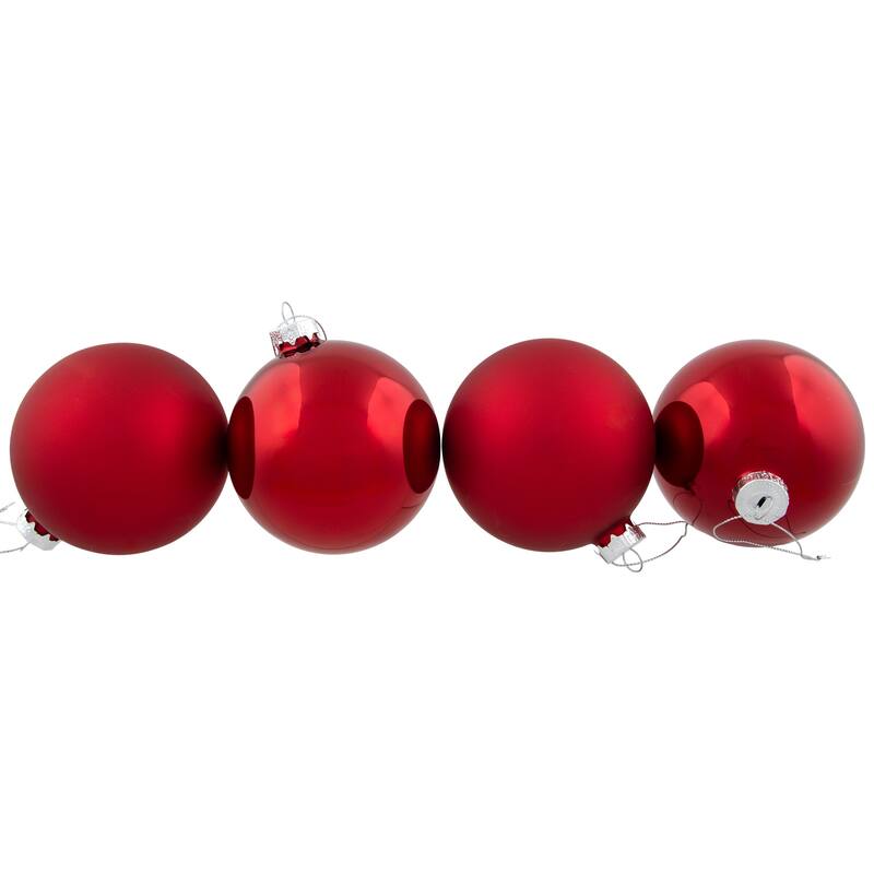 2-Finish Christmas Glass Ball Ornaments - 4" (100mm) - Red - 4ct