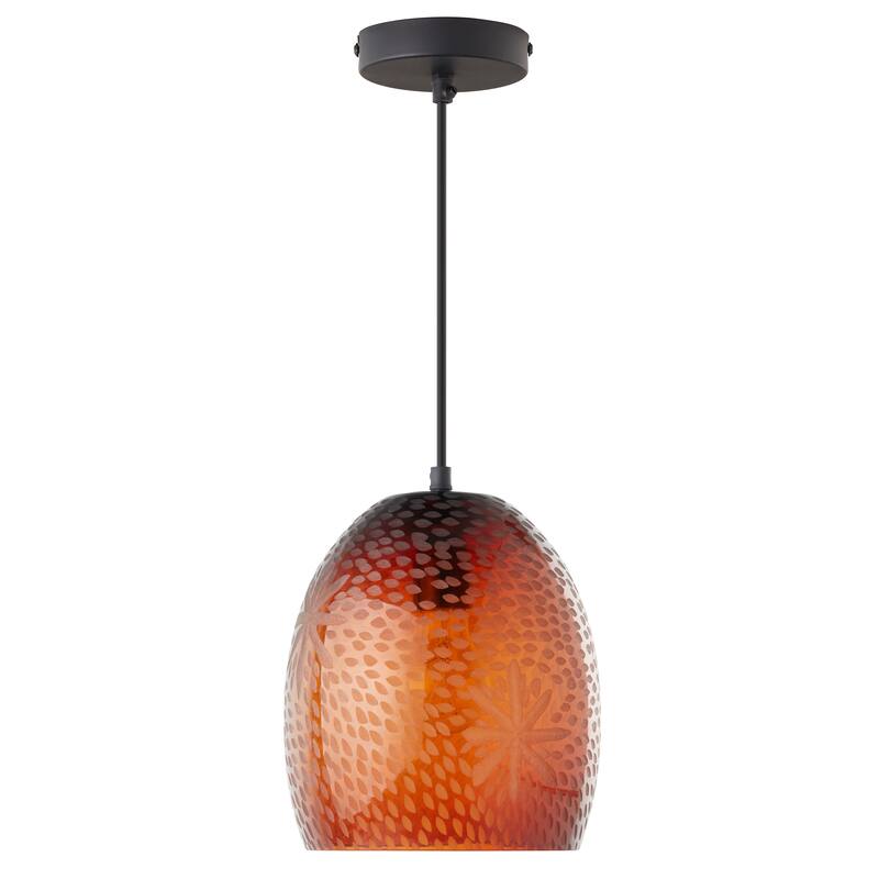 Charlene River of Goods Black Metal and Hand-Blown Glass 8-Inch Pendant Light with Adjustable Hanging Cord - 8" x 8" x 64"