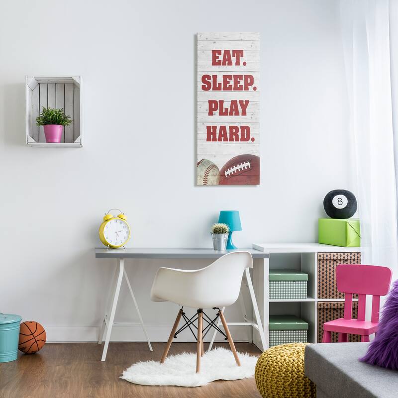 Stupell Eat Sleep Play Hard Sports List Baseball Football Canvas Wall Art - Red