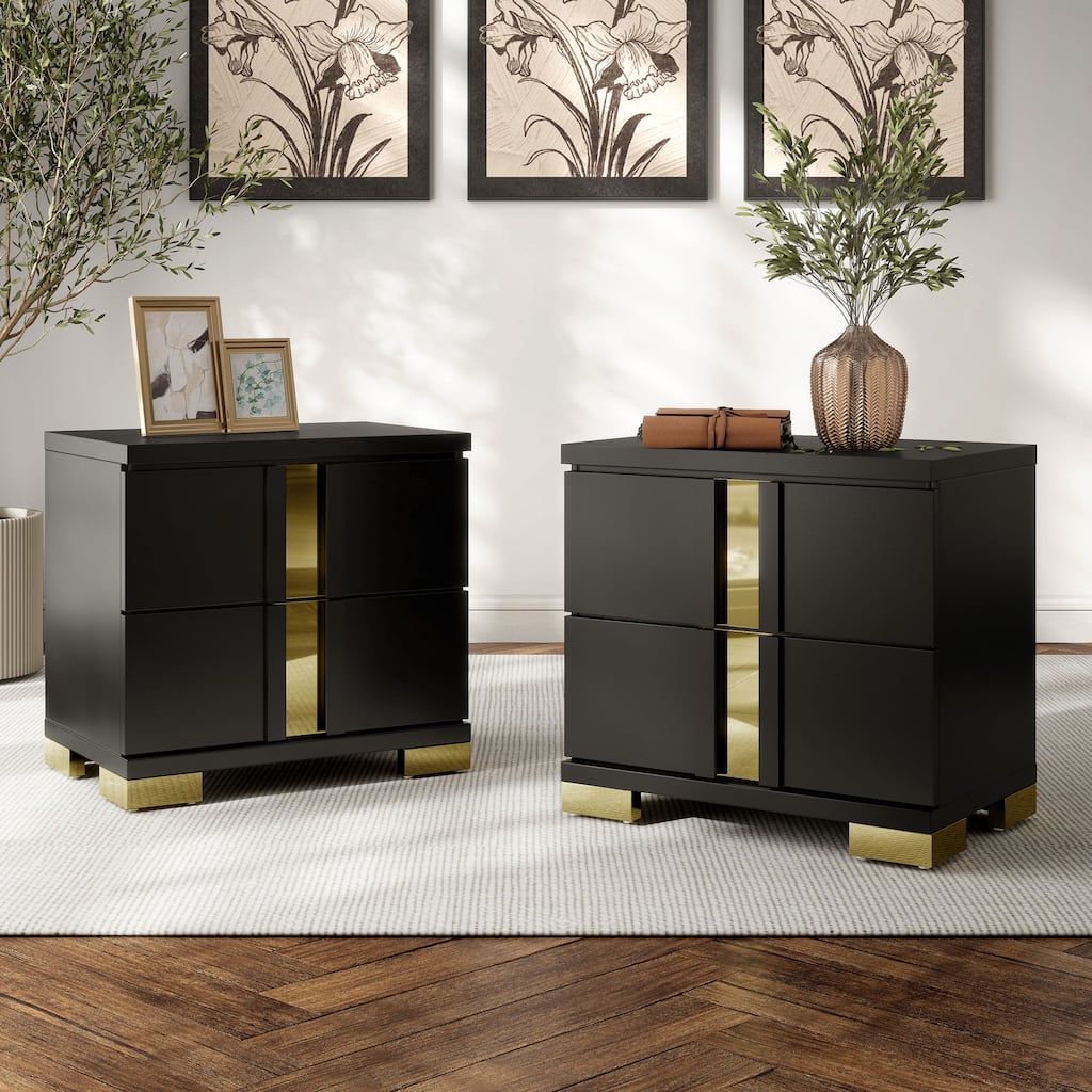 Furniture of America Halifax Modern Rubberwood Black 2-Drawer Nightstand (Set of 2)