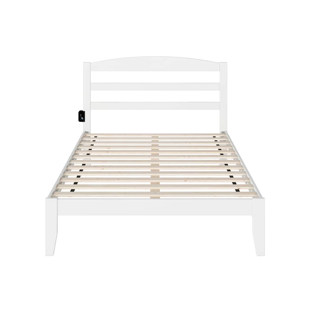 Full Size Bed Frame - Antique Style Bed with Charging Station - White Finish