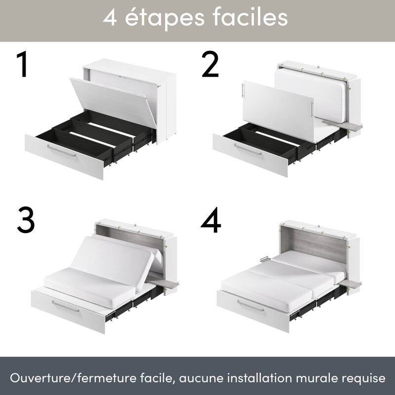 Bestar Borealis 57W Full Murphy Cabinet Bed with Drawer and Mattress