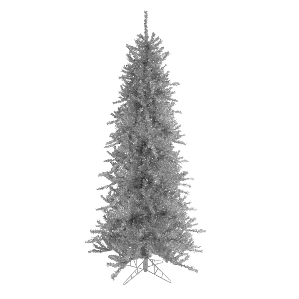 9' silver tinsel slim artificial christmas tree unlit - 9 Foot