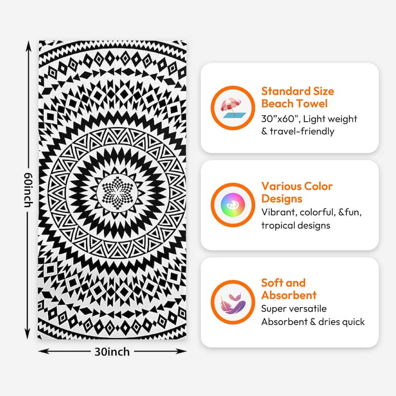 Large Boho Beach Towel Quick Dry Absorbent 30"x60"/35"x70"