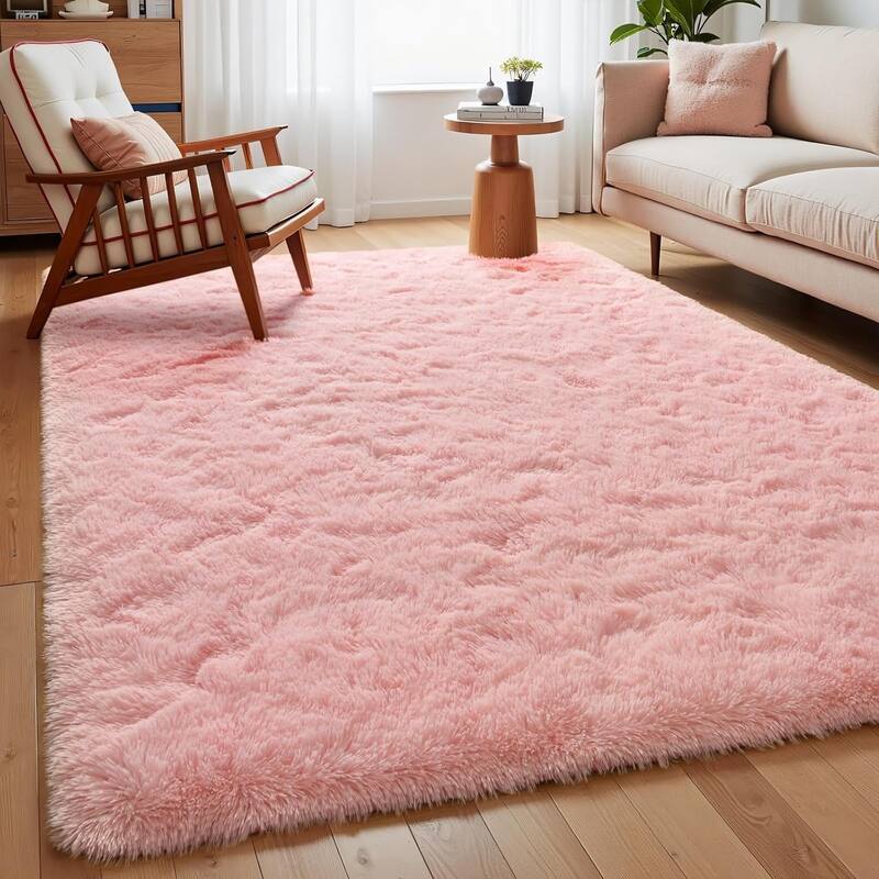 Living Room Bedroom Super Soft Pile Area Rug, Modern Shaggy Rugs, Non-Slip Pile Rugs for Kids - 6'x9' - PINK - Rectangle