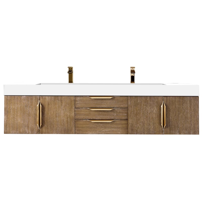 James Martin Vanities Mercer Island 72" Double Vanity, Latte Oak with Radiant Gold Hardware