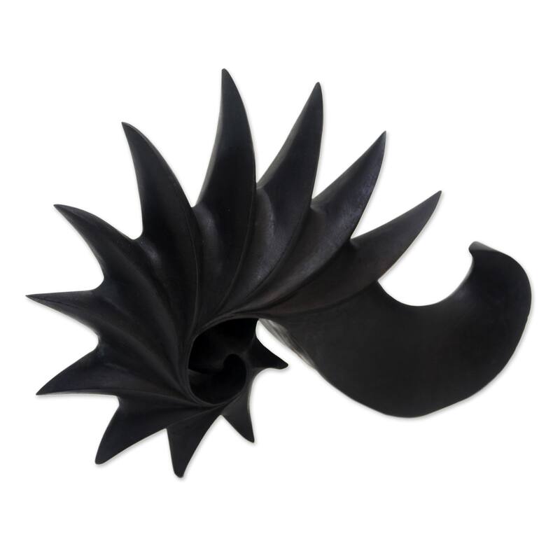 Novica Handmade Black Spider Conch Wood Sculpture