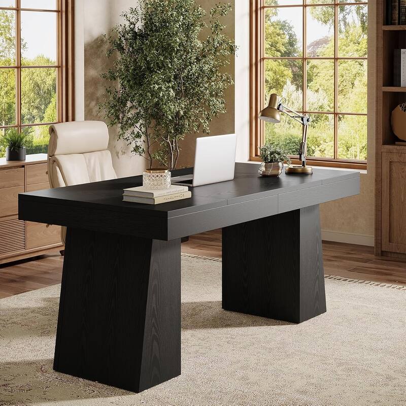 55" Modern Farmhouse Wooden Executive Desk Computer Conference Table