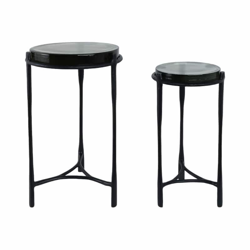 Metal Accent Side Tables Round Top and Frame Modern Design (Set of 2) - 16" x 16" x 26"