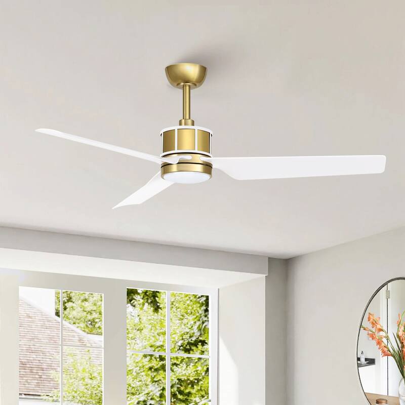 52" Reversible 3-Blade Smart LED Ceiling Fan with Remote Control and Light Kit - White/gold