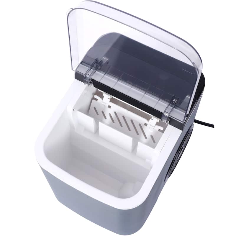 Anmytek Compact Countertop Ice Maker Fast Portable Small Kitchen Bar Appliance Gray Black See Through Lid
