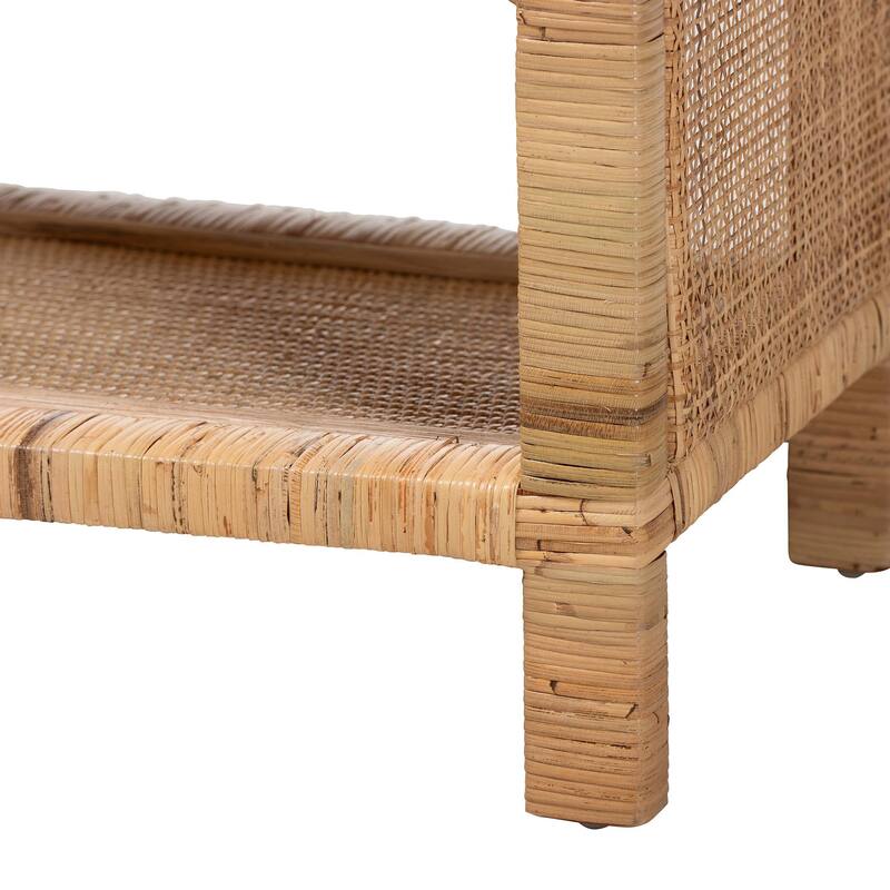 Abelia Natural Rattan 4-Tier Display Shelf - Handwoven Boho Coastal Bookcase or Entryway Storage, Lightweight Wicker Accent