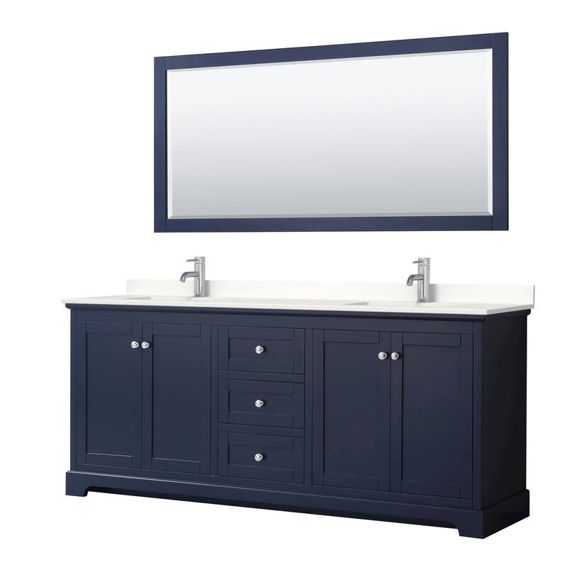 Wyndham Collection WCV232380D-QTZ-UNSM70 Avery 80" Free Standing - Dark Blue / White Quartz Top / Polished Chrome