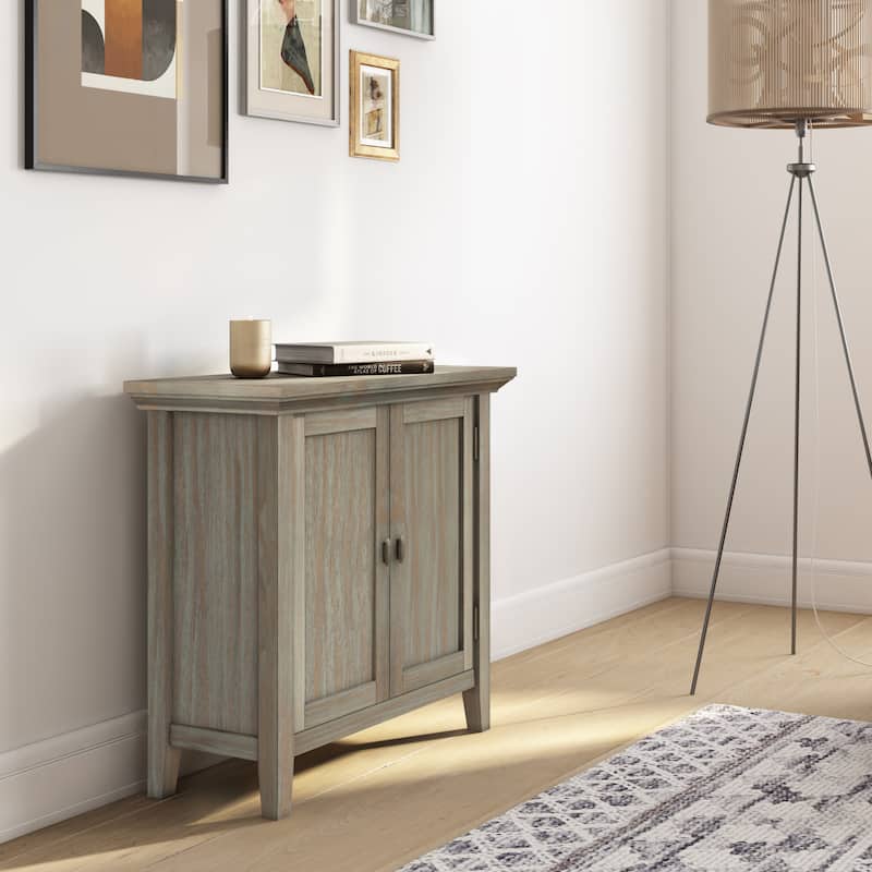 WYNDENHALL Mansfield SOLID WOOD 32 inch Wide Transitional Low Storage Cabinet - 32"w x 14"d x 31"h - Distressed Grey