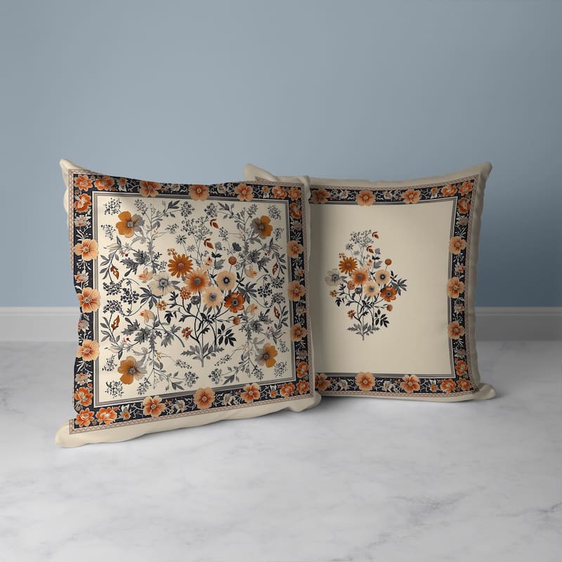 Garden Glory Faux Suede Reversible Throw Pillow Orange and Gray