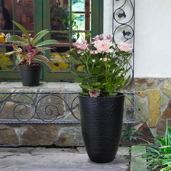 Tall Round Planters Set of 2-14" Dia x 21" H Stone Finish Flower Pots  Indoor Decorative Container Garden Patio Unbreakable - Bed Bath & Beyond -  40371942