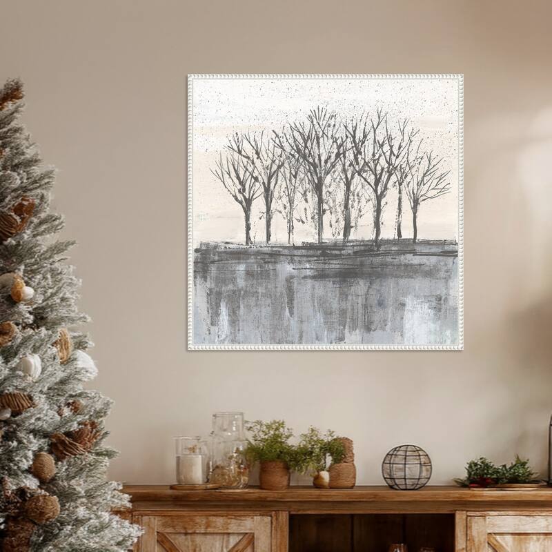 Trees at Dawn II Neutral by Silvia Vassileva Framed Canvas Wall Art Print - Sylvie Beaded White