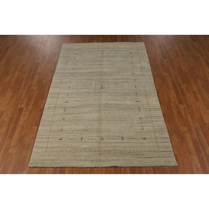 Hand Knotted Oriental 100% Wool Carpet Tribal Animal Pictorial Beige & Ivories Gabbeh Area Rug - 7' 9'' X 5' 0''