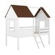 preview thumbnail 9 of 13, Elegant Twin Size Low Loft Wood House Bed with Two Side Windows, Superior Quality & Better Sleeping Environment, White+Brown