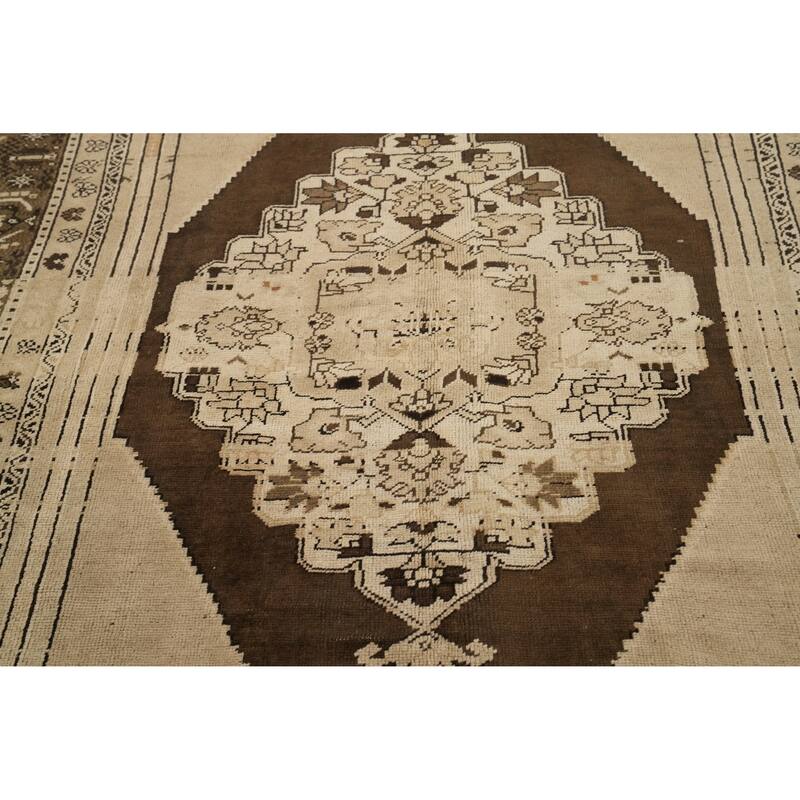 Hand Knotted Oriental 100% Wool Carpet Transitional Medallion Brown Oushak Area Rug - 10' 1'' X 6' 3''
