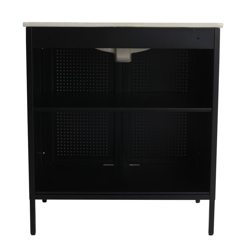 30 Inch Freestanding Bathroom Vanity Base with Adjustable Shelf and Punch-Hole Doors, Excluding Top Sink
