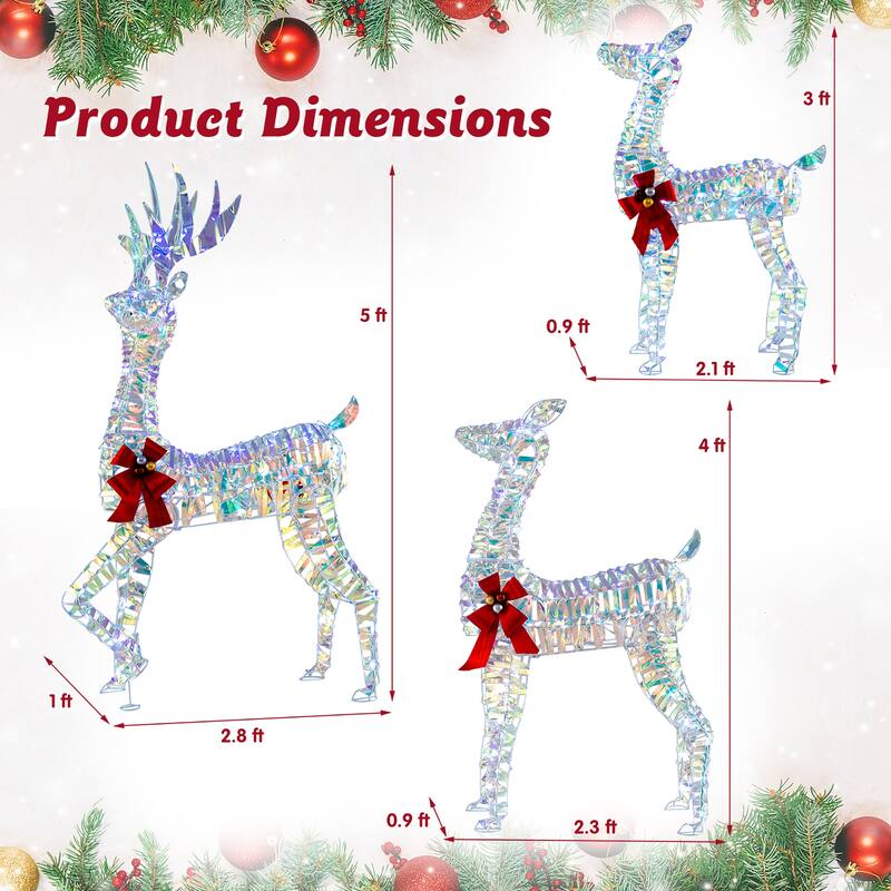 Gymax 3-Piece Iridescent Reindeer Family Set Christmas Pre-Lit Deer w/