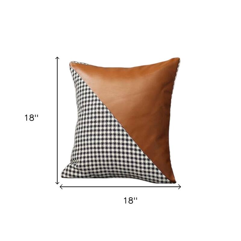 HomeRoots Set Of Two 18" X 18" Brown And Black Polyester Houndstooth Zippered Pillow
