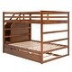 preview thumbnail 6 of 7, Walnut Full-over-Full Pinewood Bunk Bed with Twin Trundle, 3 Storage Stairs, and Full-Length Guardrail