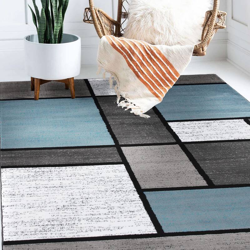 World Rug Gallery Contemporary Modern Boxed Color Block Area Rug - 5'3" x 7'3" - Light Blue