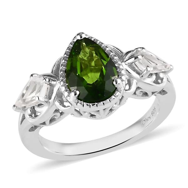 925 Sterling Silver Platinum Over Chrome Diopside Ring Jewelry Size 8 Ct 1.4