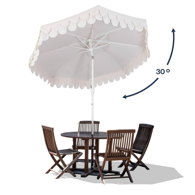 9ft Fringe Patio Umbrella Auto-Tilt, Crank, by JONATHAN Y