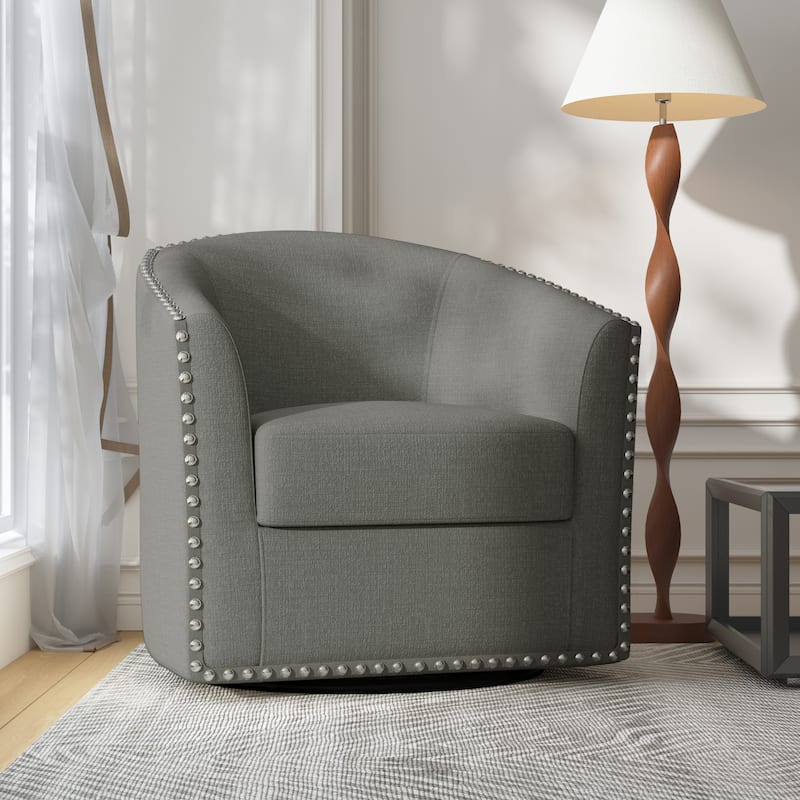 Modern Swivel Barrel Chair with Nailhead Trim