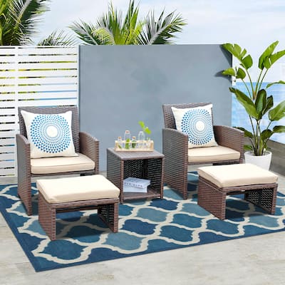 Outdoor 5-piece Brown Rattan Wicker Conversation Set