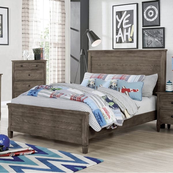 slide 2 of 6, Furniture of America Lanister Wood Wire-Brushed Warm Grey Kids Panel Bed Full