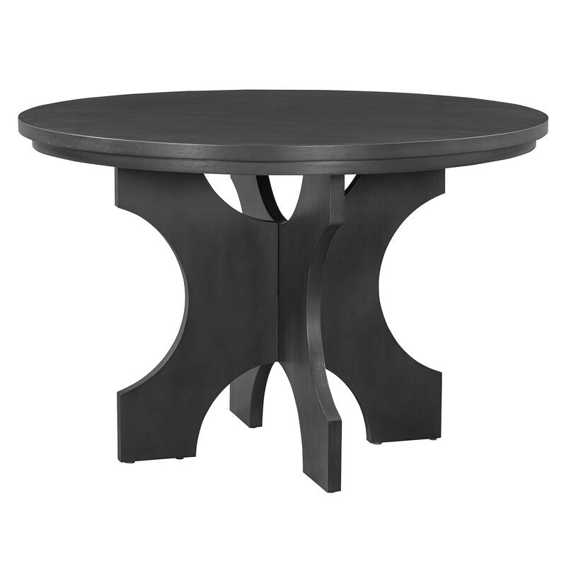 5-piece Rustic Charm Round Dining Set with 3 Upholstered Chairs and Curved Bench for Dining Room