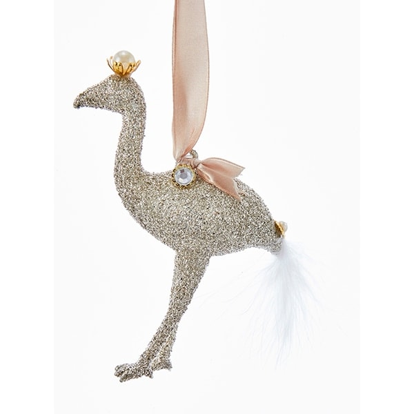 Kurt Adler Vintage Glamour Platinum Glittered Flamingo Holiday Ornament