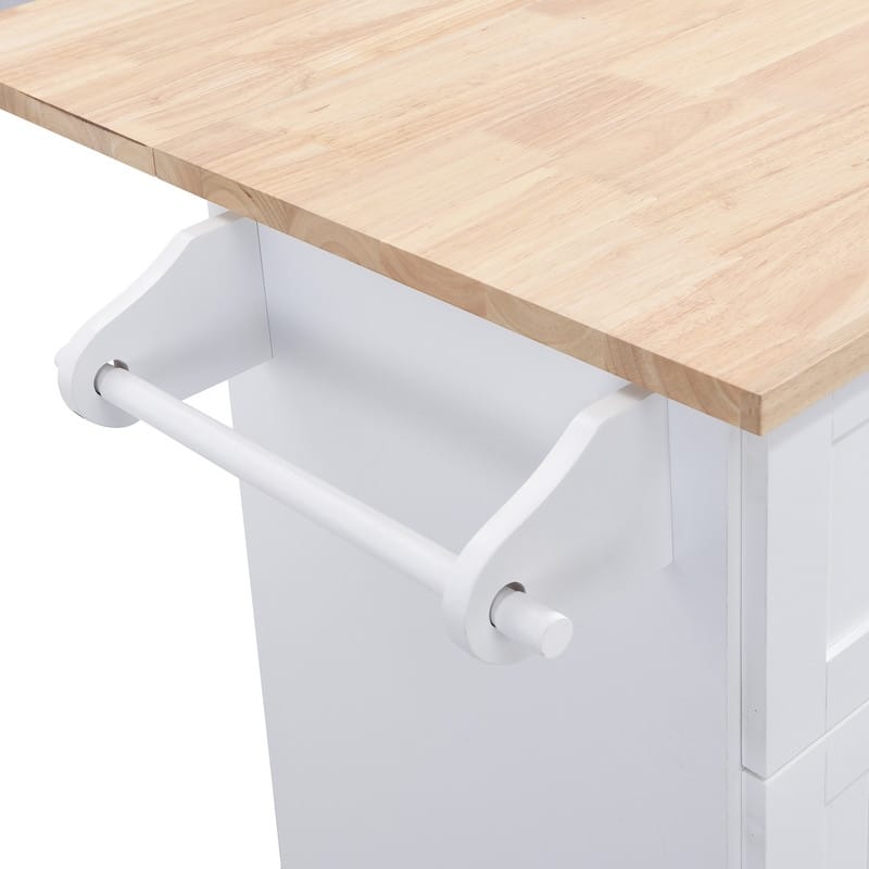 3-Piece Kitchen Island Set with Drop Leaf and 2 Seatings, Dining Table Set with Storage Cabinet, Drawers and Towel Rack