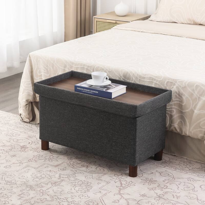 Adeco 30 Inches Storage Ottoman Bench for Living Room - Dark Grey