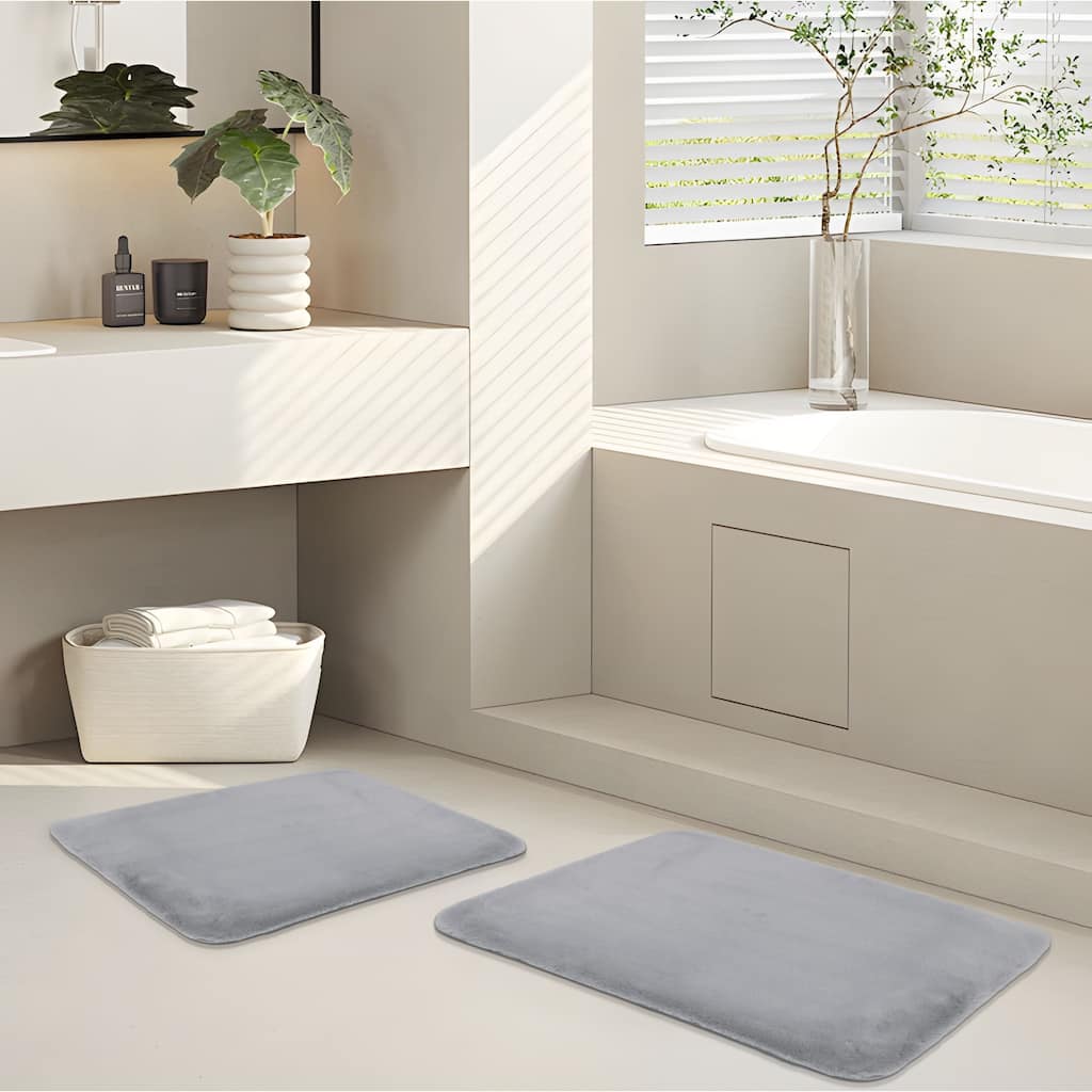 Faux Rabbit Fur Bath Rug Mat Set