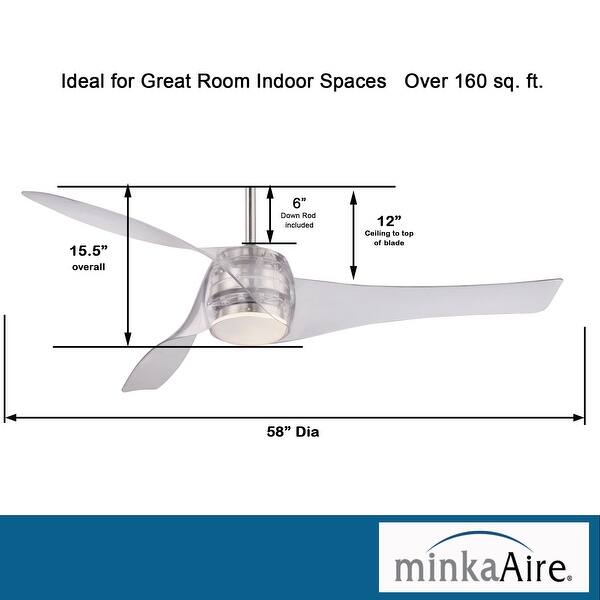 dimension image slide 5 of 6, Minka Aire Artemis 3 Blade 58 Inch Ceiling Fan With Light Kit
