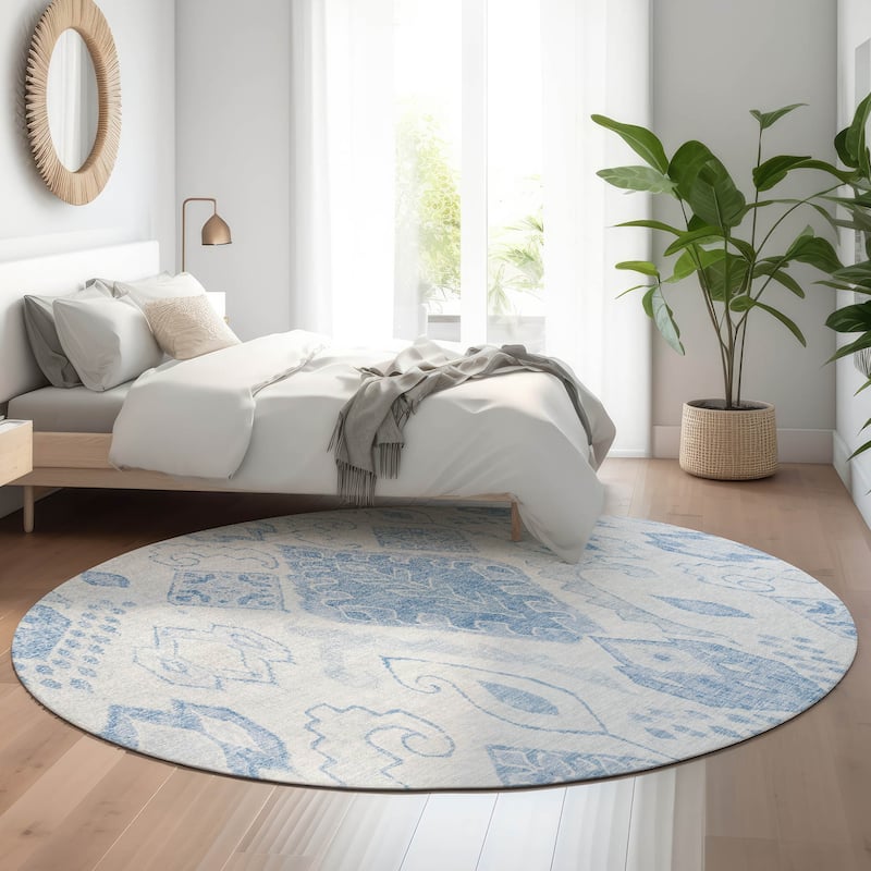 Premium Washable Super Soft Muted Moroccan Boho Mayfield Rug - Blue - 8' x 8' - Round