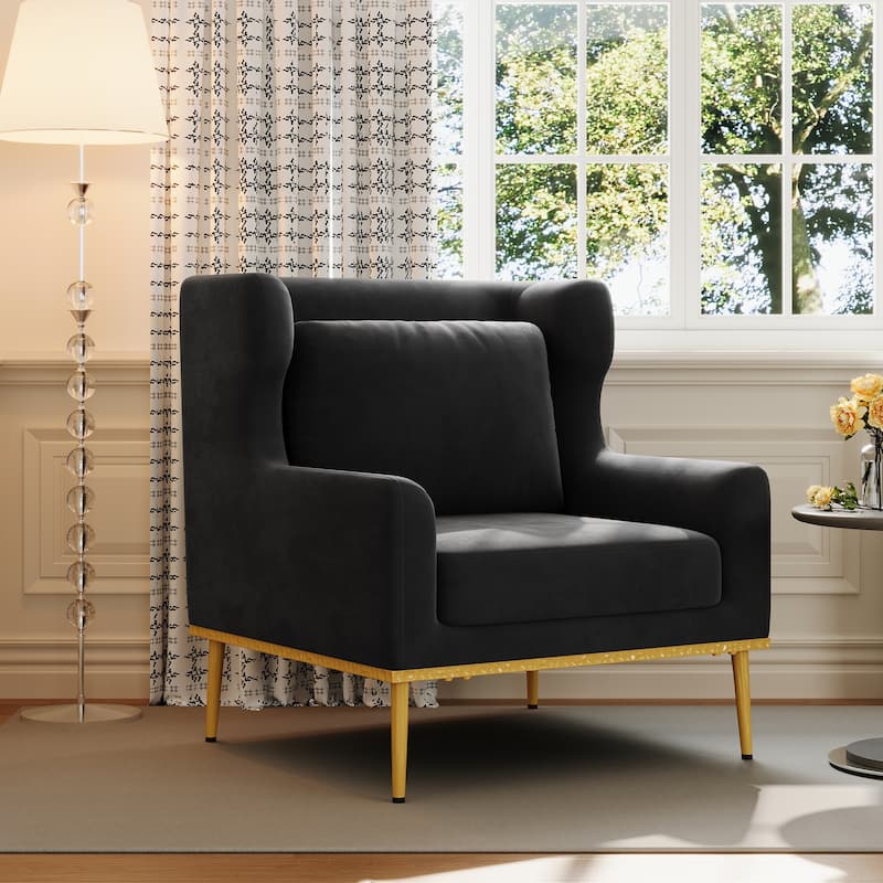 Roomfitters Modern Velvet Accent Armchair with Curved Armrests, Iron Frame Single Sofa