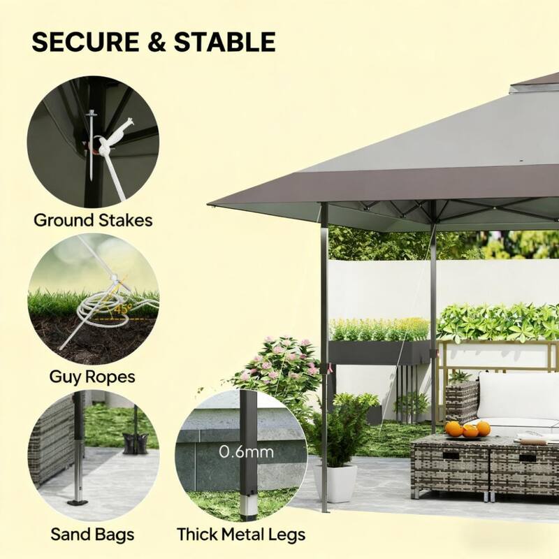 GDFStudio - Lucas Large Height Adjustable Pop-Up Canopy Tent with Double Roof and Party-Ready Design