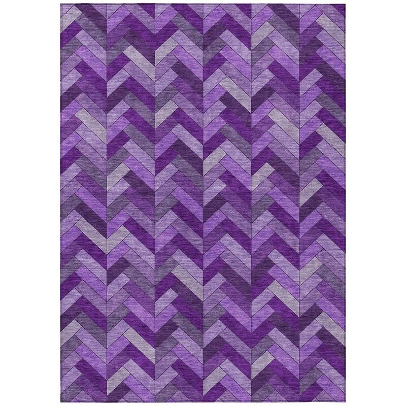 Machine Washable Indoor/ Outdoor Modern Chevron Chantille Rug