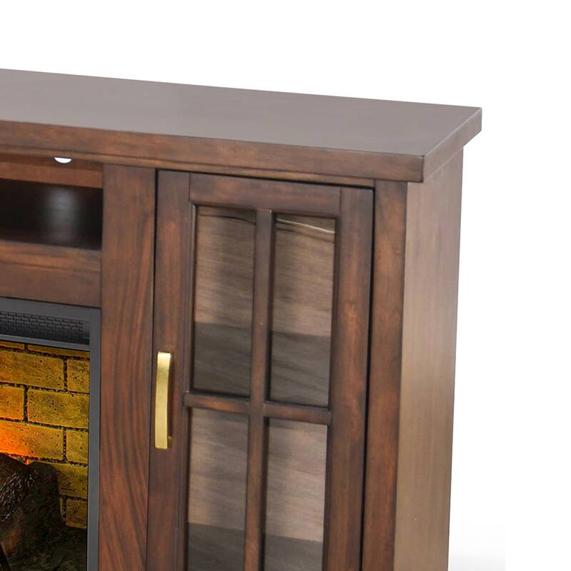 Gery TV Media Console w Log Fireplace, 76 Inch, 2 Cabinets, Dark Brown