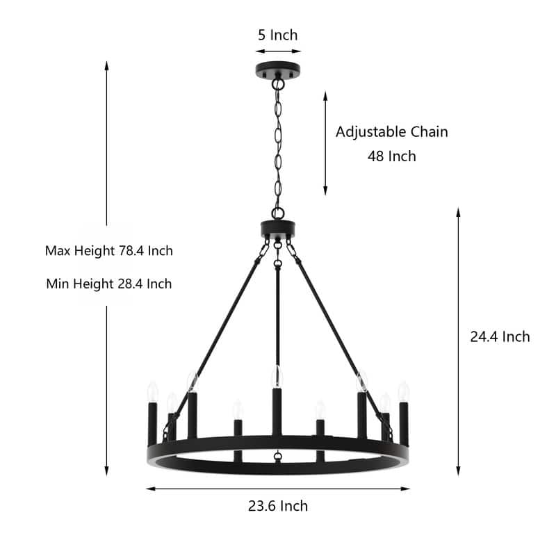 Acroma 9-light Modern Farmhouse Wagon Wheel Chandelier for Dining room - 24 inches