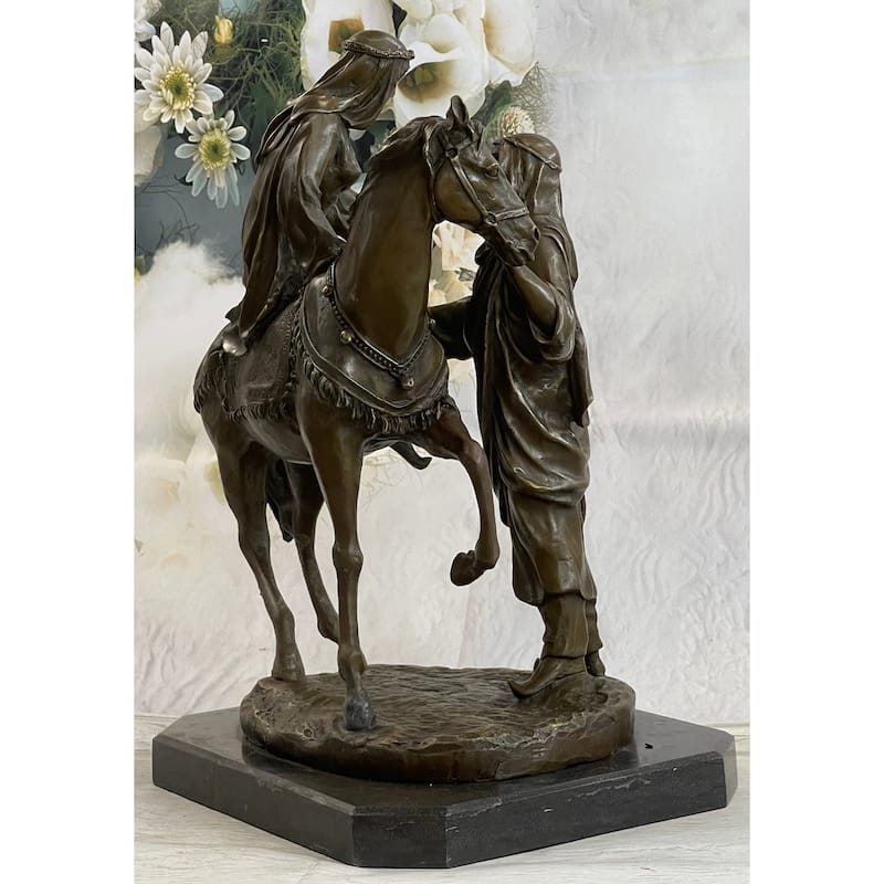 Large Arabian Man Helping His Wife Bronze Marble Base Sculpture Statue By Mene