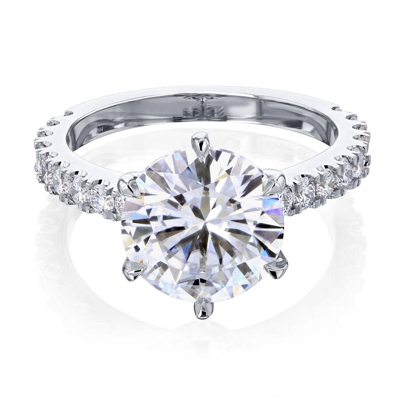 Kobelli 3.6 Carats Moissanite & Lab Grown Diamond 14k Solid Gold Round 6-Prong Tulip Tiffany Engagement Ring - 6 - White